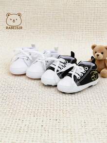 RABEISIR Infant Toddler Walking Shoes, Embroidered Heart Canvas Shoes, Lightweight Anti-Slip, Suitable For Daily & Holiday Wear, All Seasons - White - View 2