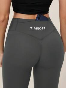 TimeOff 女款 1件 素色抓皺後腰帶口袋修身運動長褲 - 灰色 - 查看 8