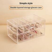 1pc Clear Acrylic Double Layer Fashion Glasses Organizer Stackable High Capacity Dustproof Eyeglass Storage Box Gift - Multicolor - View 10