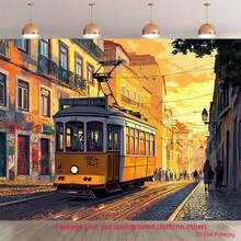 1pc 2D Flat Banner, Pattern Of A Yellow Tram With Sunset Background, Printed With UV Technology. This Banner Is Suitable For Party, Home And Garden Celebration Events - 3 - View 1
