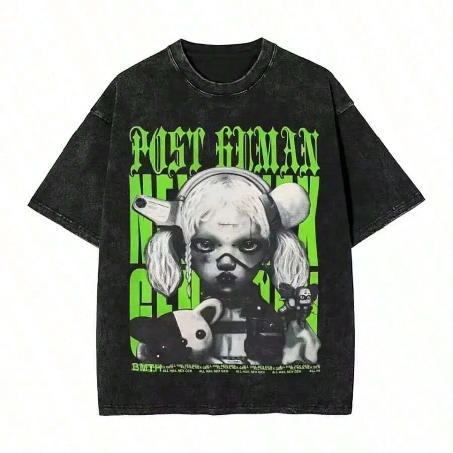 Bring Me The Horizons T-Shirt, Rock Music, Harajuku, Short Sleeve, Streetwear, Summer, Men Women, Washed T-Shirts - 珊瑚粉 - 查看 1
