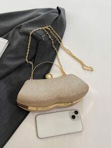 Premium Evening Clutch Bag With Pearl Clasp Design, Handheld And Crossbody Dual-Use Party Bag - Gold - View 4