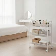 Inde CONFORTIME | Carrito Auxiliar con Ruedas 3 Niveles, Estantería Metálica Blanca con Cestas de Rejilla y Ganchos, Carrito de Cocina y Verdulero, Mueble Auxiliar de Baño para Almacenaje del Hogar - 3 Niveles Blanco - Ver 8