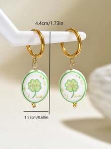 1 Pair Minimalist Gentle Style Oval Hand-Painted Floral Earrings For Women, Vacation, Casual, Travel Wear - Multicolor - View 10