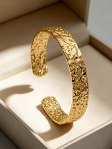 1 Buah Gelang Bangle Bertekstur Terbuka Stainless Steel Warna Emas Vintage yang Dapat Diatur untuk Wanita, Perhiasan Desain Personal yang Tidak Pudar, Cocok untuk Pesta dan Pemakaian Sehari-hari - SZ077 - View 1