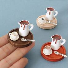 4pcs/Set Mini Coffee Pot Tray Set 1:12 Simulation Miniature Coffee Cup Spoon Model Miniature Cup Tray Doll House Kitchen Accessories Micro Scene Shooting Decoration Props, Cute Miniature Set, High-Quality Gift For Doll House Enthusiasts - Multicolor - View 2