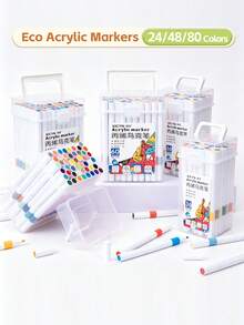 24/48/80 Colors Washable Acrylic Marker Set, Water-Based Painting Pens With Portable Storage Box, Quick-Dry Art Supplies, Suitable For Stone, Wood, Canvas, Ceramic And DIY Crafts, Back To School - Sets - View 1