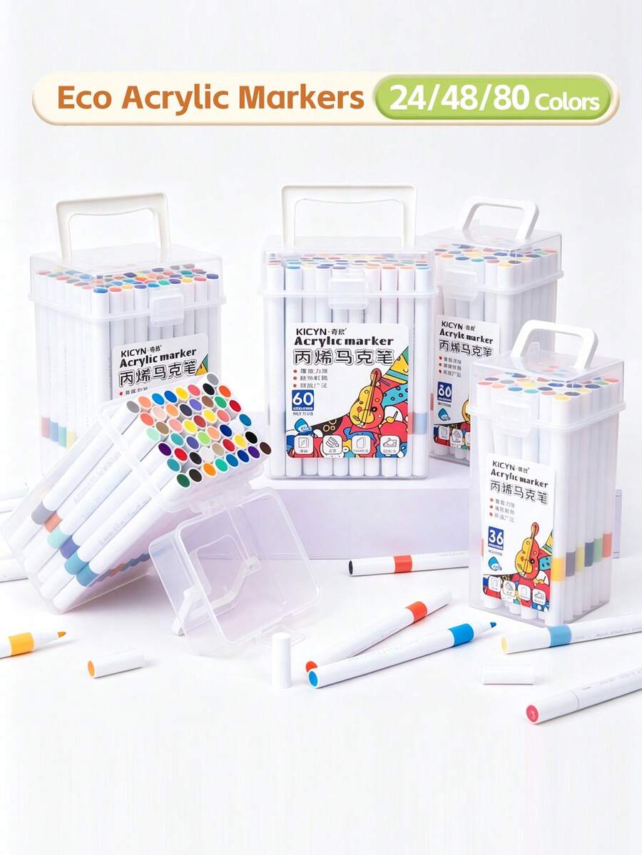 24/48/80 Colors Washable Acrylic Marker Set, Water-Based Painting Pens With Portable Storage Box, Quick-Dry Art Supplies, Suitable For Stone, Wood, Canvas, Ceramic And DIY Crafts, Back To School - Sets - View 1