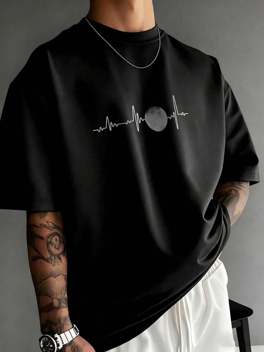 Men's Short-Sleeved T-Shirt, Casual Everyday Style, With A Classic Crew Neck And Stylish Letter Print, Full Of Modern Charm. Sold Individually. - 黑色 - 查看 1