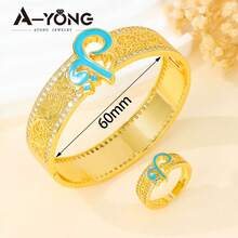 Arabian Bridal Wedding Jewelry Set 21K Gold Plated Geometric Lucky Bracelet & Ring, Middle Eastern Women's Festival Party Jewelry Gift - Lucky Jewelry - View 20