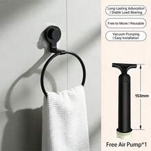 1pc Vacuum Suction Cup Towel Ring, Drill-Free Installation, Bathroom Towel Rack, Wall-Mounted Towel Rack, Handheld Towel Rack, Bathroom Accessories, 304 Stainless Steel Ring, Detachable And Reusable - Black - View 10