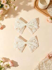 6pcs Multi-Color Baby Hair Clips Lace Bow Design Suitable For All Seasons Perfect Gift Choice For Photography - Multicolor - View 4