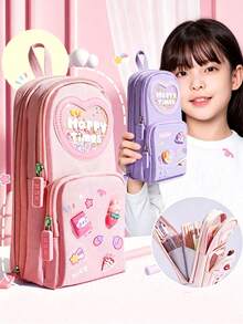 1pc Creative Telescopic Pencil Case Student Stationery Storage Bag Cute Solid Color Pen Holder Cute Pencil Cup Girls Gift Pencil , First Day Of School - Multicolor - View 1