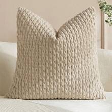 1 buah/2 buah Sarung Bantal Lempar Bergaris Bohemian (Isi Bantal Tidak Termasuk), Sarung Bantal Persegi Dekoratif Warna Polos Bahan Korduroi Lembut, Cocok Untuk Liburan, Sofa, Kamar Tidur, Tempat Tidur, Penggunaan Sepanjang Musim. - Krem - View 17