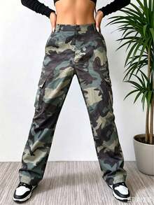 Women's High-Waisted Camo Cargo Pants, Straight-Leg, Slimming & Versatile, Stylish Daily Casual Essential, Great Valentine's Day Gift - 綠色 - 查看 9