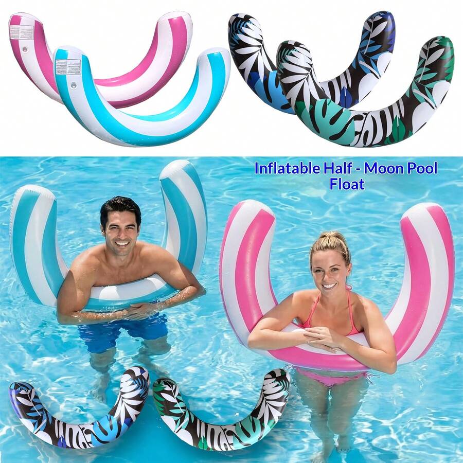 Colchoneta flotante en forma de U Candy, tela suave de secado rápido, patrón a rayas, juguete inflable de alta flotabilidad para piscina, apto para verano, playa, natación, flotación en piscina, deportes acuáticos y viajes - Multicolor - Ver 1
