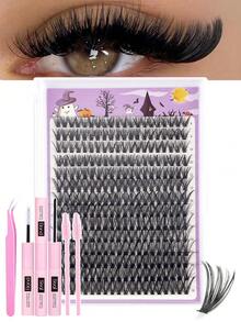 280pcs Individual Eyelash Clusters (High Volume D Curl, 8-18mm, 40D) DIY Eyelash Extension Kit (Natural Long & Wispy, Soft & Lightweight, Reusable Faux Lashes, Includes Adhesive, Sealer, Tweezers, Lash Brush), Suitable For Home Daily, Party, Wedding, Travel, Halloween And Other Occasions - Multicolor - View 2