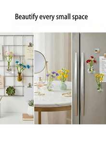 Mini Flower Vase Fridge Magnet, Micro Magnetic Vase, Refrigerator Decoration Vase, Bedroom, Living Room, Bathroom, Kitchen Decor, Random Flower Gift With Vase Purchase - View 4