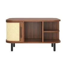 Coffee Table, Side Table, Curved Shape, Woven Surface, MDF Body, Metal Handles, Metal Legs, Storage Space, Living Room Table - Walnut Wood Color - View 7