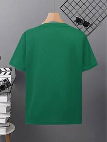 1 pieza Camiseta de niño con gráfico humorístico de Brother Pit Team Racing, popular para cumpleaños y fiestas familiares, estilo urbano. - Verde Oscuro - Ver 2