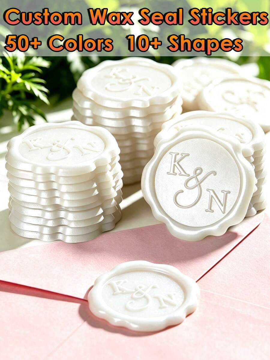 50pcs/100pcs/200pcs/300pcs/400pcs/500pcs Customized Logo Wax Seal Stickers, Handmade Wax Seal Stickers, Suitable For Wedding Invitations, Self-Adhesive Envelope Wax Seal Stickers