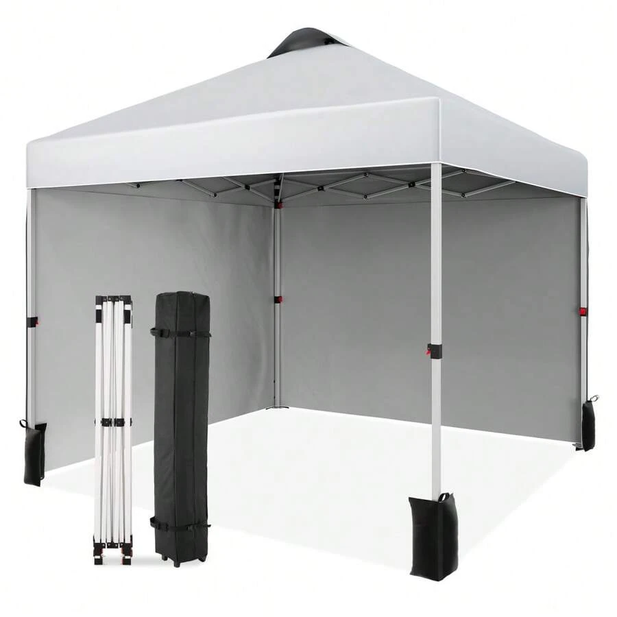 10x10ft Pop Up Canopy Tent With 2 Sidewalls, Waterproof Outdoor Shelter With Vented Roof, Carry Bag & Sandbags - A - View 1