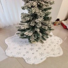 1pc Christmas Tree Skirt Shiny Snowflakes Luxury Plush Tree Decoration Holiday Romantic Decor Xmas Party Home Market Indoor Outdoor - Silver - View 5