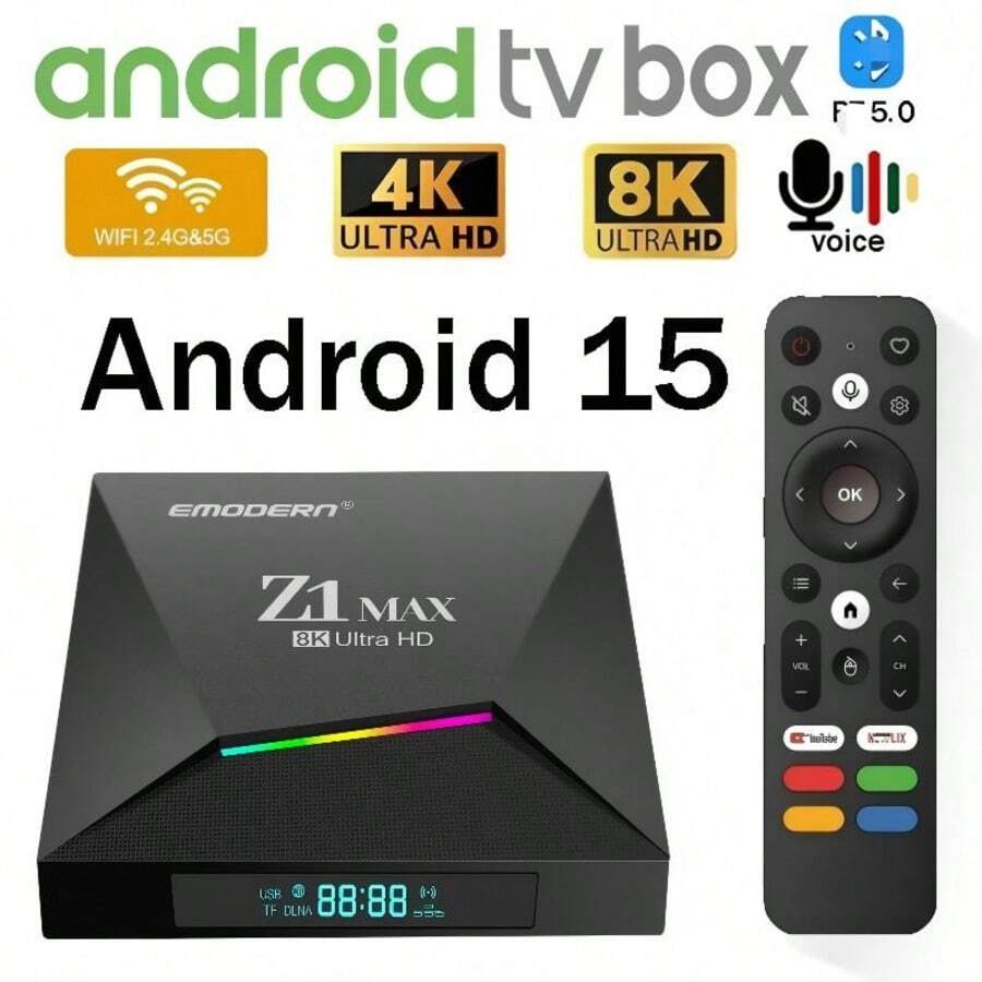 Q96 OHP Z1 Max 安卓 15 8K 高清电视盒，4G/5G 双频 WiFi 媒体播放器，支持全志 H618 四核处理器，语音遥控器，IPTV