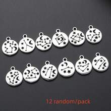 12pcs Random Assorted 12 Zodiac Signs Alloy Pendants DIY Handmade Jewelry Accessories, Astrological Star Moon Round Charms, Vintage Silver-Tone Pendants For Bracelets, Necklaces, Keychains - Multicolor - View 25