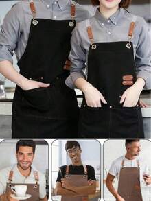 1 Pack Chef Apron, Unisex With Large Pockets, Cotton Canvas Cross Back Straps, Thickened Durable, Adjustable - Navy Blue - View 5