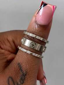 Bộ 3 chiếc nhẫn hình cỏ bốn lá bằng thép không gỉ mạ vàng 18K, nhẫn đeo tay sang trọng không phai màu, trang sức chống nước thanh lịch dành cho nữ, phù hợp để đeo hàng ngày, làm quà tặng. - vàng - Xem 9