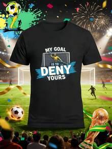 Herren-T-Shirt mit Fußballtorwart-Motiv, weiche Baumwolle, lockere Passform, Hip-Hop-Streetstyle, eI Nzigartiger Grafikdruck. - Schwarz - Übersicht 1