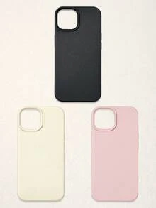 3pcs Solid Color Faux Leather Texture Waterproof Anti-Slip Anti-Fall Phone Cases, Matte Soft TPU Shockproof Protective Covers, Minimalist Aesthetic Dopamine Black / Pink / Cream White Phone Cases, Daily Use & Birthday / Valentine's Day / Mother's Day / Anniversary Gift Choice, Compatible With Iphone Case& Galaxy Case - Multicolor - View 12