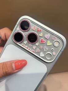 時尚可愛亮片鏡頭保護貼，全鏡頭心形設計，適用於 iPhone 17 Pro Max 17 Pro 17 16 15 14 13 Pro Max，心形亮片鋼化玻璃，防刮航空鋁一體式保護膜 - 彩色愛心 - 查看 5