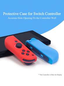 2 piezas Funda protectora + 4 piezas Juego de tapas para joystick, compatible con controles Joy-Con de Switch y Switch OLED, anti-caída, anti-explosión, anti-deslizante, anti-arañazos, anti-sudor, diseño ergonómico que mejora la sensación de control de juego - 2 fundas protectoras + 4 tapas para joysticks - Ver 8
