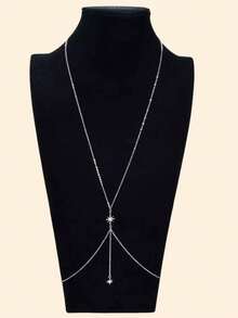 1 Stück Boho-Stil Sommer Strand Bikini Sexy Hexagramm Anhänger Neckholder Brustkette Körperkette - Silberner Diamantstern mit sechs Zacken - Übersicht 4