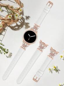 Galaxy Watch 8 錶帶 + 錶殼，1件白色女士珠寶鑲嵌人造鋯石金屬優雅錶帶 + 1件亮面款式（不含螢幕保護貼），適用 Galaxy Watch 8 40mm 與 44mm 錶殼，相容 Galaxy Watch 8 錶帶，可調節替換錶帶配件，適合男女運動錶帶 - 白玫瑰金+殼 - 查看 7