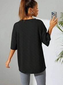 Camiseta De Hombros Caídos Con Estampado De Dibujos Animados - Negro - Ver 10