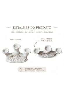 Castiçal de Louça para 3 Velas Branco | Elegância | Decoração | Espiritualidade - 1PC - Visão 8