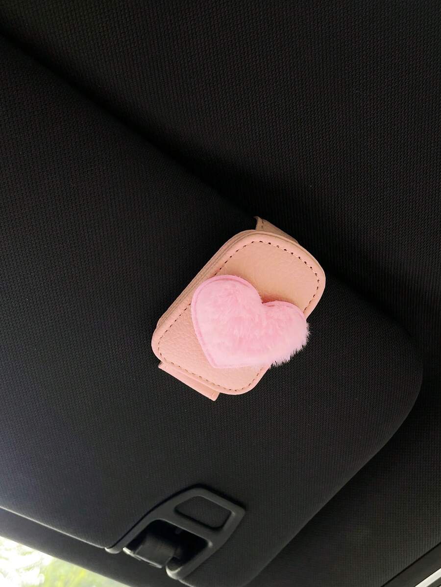 PU Glasses Clip For Car Sun Visor, Creative Cute Plush Heart-Shaped Car Glasses Storage Clip, Car Interior Ticket And Card Holder - Love Donation - View 1