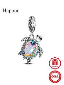 1pc Original 925 Sterling Silver Blue Sea Turtle Pendant, Exquisite Jewelry Gift For Women, Suitable For Original Bracelet Necklace DIY Making - Silver - View 1