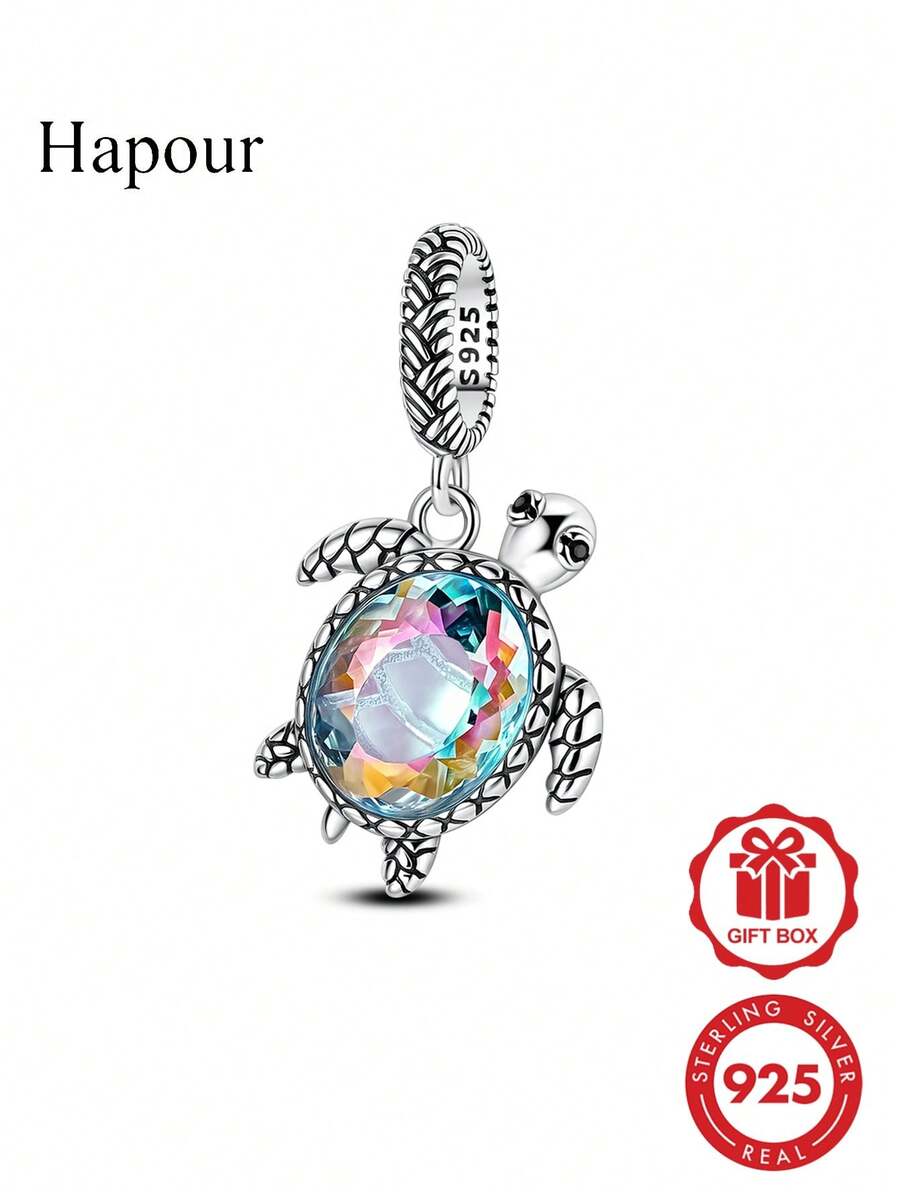 1pc Original 925 Sterling Silver Blue Sea Turtle Pendant, Exquisite Jewelry Gift For Women, Suitable For Original Bracelet Necklace DIY Making - Silver - View 1
