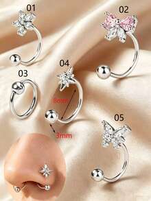 5pcs/1pc Bow Star Flower Jewelry Nose Ring Gold Open Nose Hoop, Rotating Ball End Nose Piercing Jewelry, Suitable For Women - Butterfly - View 8