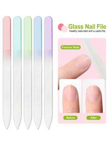 5/1pc Glass Nail File Professional Manicure Tool For Natural Nails Gradient Color Polishing Care Suitable For Salon Gift (Macaron Color) - Multicolor - View 5