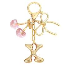 1Pc Initial Keychain, Coquette Cherry Bow Charm Pendant, Y2K Aesthetic Resin Keyring For Backpack Car, Cute Gift For Her Women Girls - Multicolor - View 5