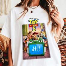 Disney Toy Story 5 Movie Poster Printed Cotton T-Shirt, Casual Tee For Men And Women - 白色 - 查看 1