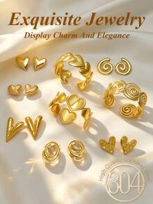 6/9pcs Set. Premium Stainless Steel Women's Jewelry Set, Exquisite Elegant Bracelet And Earring Set, Including Heart And Swirl Line Shaped Earrings, As Well As Heart And Swirl Shaped Bracelets, Multiple Styles, Hypoallergenic Earring Set, Versatile And Elegant, Perfect Gift Choice For Female Friends On Holidays. - Jewelry Set - View 1
