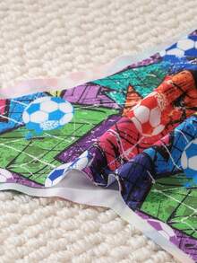 Set de 5 piezas | Tanga para mujer con estampado total de bloques de color estilo graffiti de fútbol callejero, corte ajustado sin costuras, tela suave como nube, lisa y ajustado, borde con dobladillo sin enrollar, esencial para el outfit diario de chica con estilo personalizado - Multicolor - Ver 8