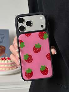 Korean Style 17 Pro Max Strawberry Phone Case Drip Glue Compatible With Apple Protective Cover Black Edge 16 Full Body Anti-Drop 15 Plus Girly 14/13/12 - Multicolor - View 3