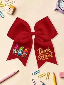 1 pieza Clip para el cabello con lazo grande y estampado de lápiz de dibujos animados de vuelta a la escuela, pasador de cinta preppy, accesorio para el cabello dulce para estudiantes niñas - El hombre del sombrero - Ver 18